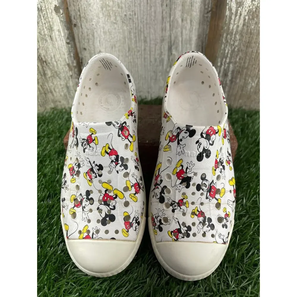 Native Kids Mickey Mouse Slip-On Sneakers in White, Red, Yellow, Black